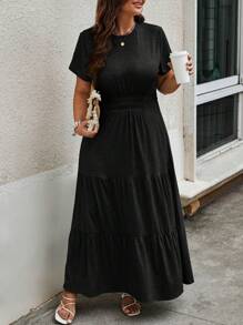 SHEIN LUNE Vestido unicolor bajo con fruncido