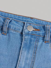 SHEIN Girlism Teen Girl Ripped Raw Hem Jeans - Light Wash - View 4