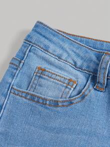 SHEIN Girlism Teen Girl Ripped Raw Hem Jeans - Light Wash - View 5