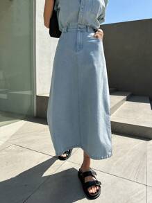 DAZY Túi có nắp Thả vai Áo khoác denim & Tách rời Váy - Màu xanh lam - Xem 8