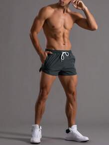 Manfinity Sport Corelite 男友款男士抽绳腰运动短裤，灰色短裤健身短裤慢跑短裤男士健身短裤男士泳装男士健身服男士泳装男士长款泳裤