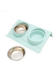 1入組PP寵物碗，簡約素色多格貓狗寵物碗 - 綠色 - 查看 5
