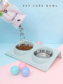 1入組PP寵物碗，簡約素色多格貓狗寵物碗 - 綠色 - 查看 7