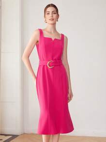 MOTF PREMIUM Đầm Midi Thắt lưng Mỹ nhân ngư - Màu Hồng Tươi - Xem 6