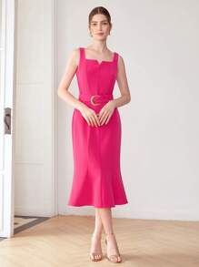 MOTF PREMIUM Đầm Midi Thắt lưng Mỹ nhân ngư - Màu Hồng Tươi - Xem 2