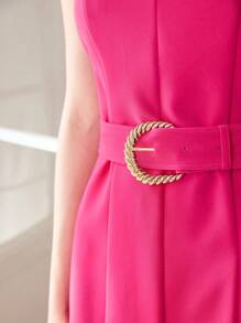 MOTF PREMIUM Đầm Midi Thắt lưng Mỹ nhân ngư - Màu Hồng Tươi - Xem 3