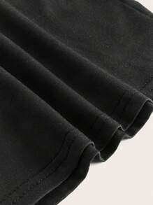 ROMWE Academia Sun & Moon Graphic Contrast Lace PJ Set - Black - View 5