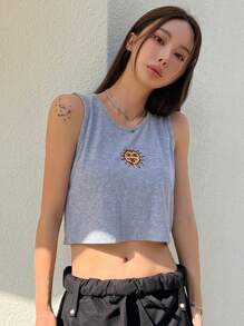 DAZY 太陽印花短款背心 - 灰色 - 查看 1