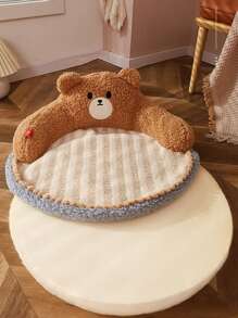 1入組毛絨寵物床，可愛卡通設計貓狗寵物床 - 棕色 - 查看 9