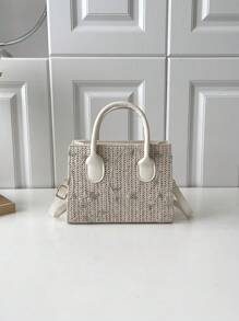 Mini Straw Bag Floral Embroidered, Perfect For Summer Beach Travel Vacation - Beige - View 3