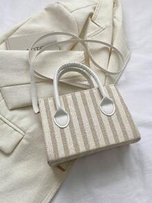 小草編包條紋圖案帶零錢包,完美適合夏天海灘旅行度假 - 米色 - 查看 7