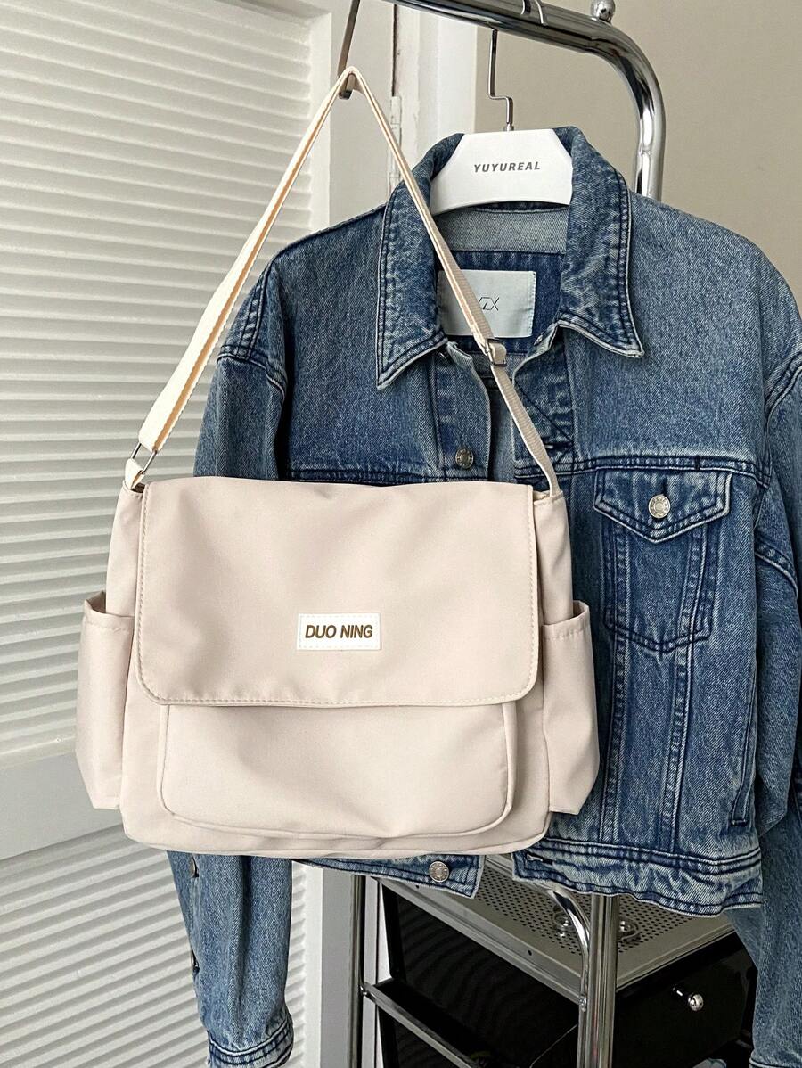 字母貼飾郵差包側口袋 - 白色 - 查看 1