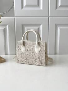 Mini Straw Bag Floral Embroidered, Perfect For Summer Beach Travel Vacation - Beige - View 4