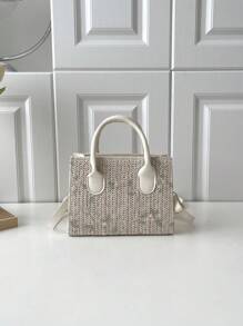 Mini Straw Bag Floral Embroidered, Perfect For Summer Beach Travel Vacation - Beige - View 5