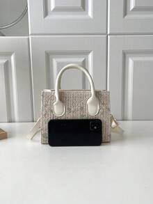 Mini Straw Bag Floral Embroidered, Perfect For Summer Beach Travel Vacation - Beige - View 7