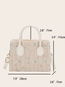 Mini Straw Bag Floral Embroidered, Perfect For Summer Beach Travel Vacation - Beige - View 8