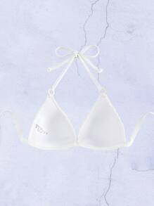 SHEIN Swim 吊脖提臀比基尼泳裝上衣 - 白色 - 查看 4