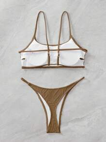 素色丁字褲比基尼泳裝 - 駝色 - 查看 5