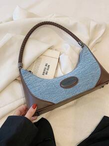 Letter Patch Decor Túi đeo vai Colorblock Zipper - Nhiều màu - Xem 2