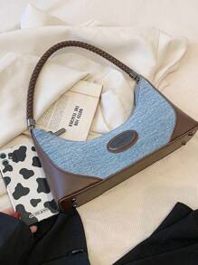 Letter Patch Decor Túi đeo vai Colorblock Zipper - Nhiều màu - Xem 6