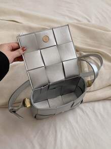 迷你金屬質感編織細節方包前衛 - 銀色 - 查看 3
