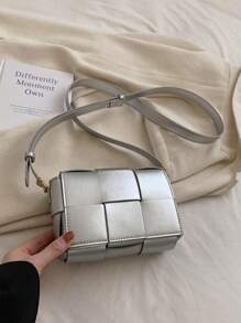 迷你金屬質感編織細節方包前衛 - 銀色 - 查看 5