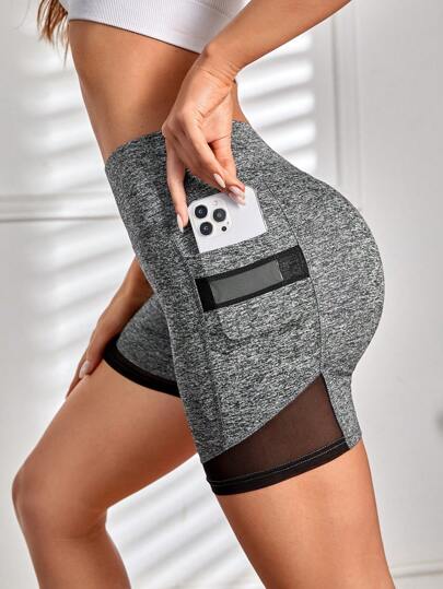 Yoga Basic 網紗拼接手機口袋運動短褲