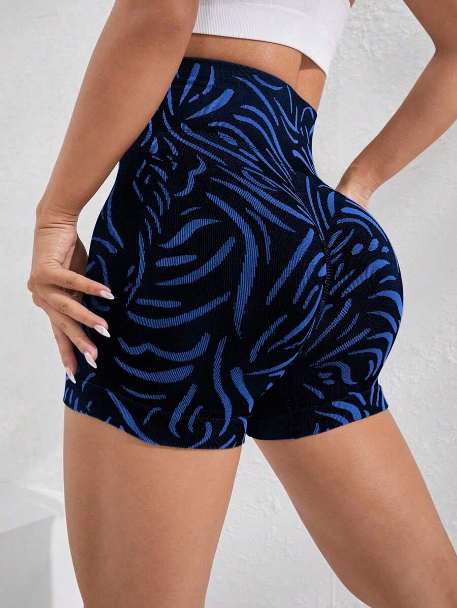 Easithlete 斑馬紋寬腰帶運動短褲 - 黑色 - 查看 1