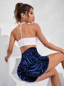 Easithlete 斑馬紋寬腰帶運動短褲 - 黑色 - 查看 3