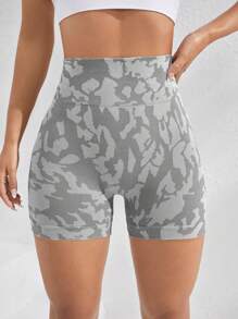 Easithlete Pantalones cortos deportivos con estampado total y cintura ancha para mujer- Short de sudadera, short de gimnasio, short de ciclista