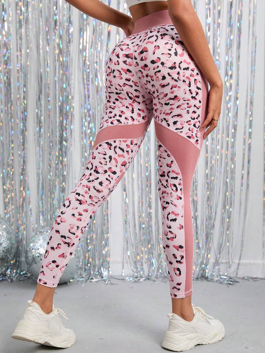 SHEIN Sport Leggings mit breitem Bund und Leopardenmuster - Verschiedenfarbig - Übersicht 1
