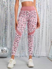 SHEIN Sport Leggings mit breitem Bund und Leopardenmuster - Verschiedenfarbig - Übersicht 4