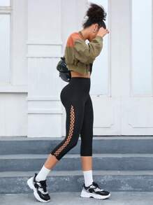 SHEIN Yoga Trendy Quần Leggings Thể thao Nữ Cắt ra màu trơn - màu đen - Xem 3