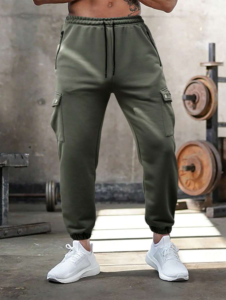 Manfinity Homme Men Flap Pocket Side Drawstring Waist Joggers - Navy Blue - View 1