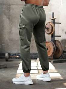 Manfinity Homme Men Flap Pocket Side Drawstring Waist Joggers - Navy Blue - View 2