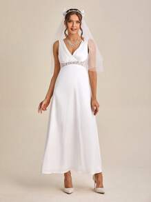 SHEIN Belle Guipure Lace Insert Solid Wedding Dress