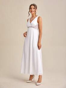 SHEIN Belle Guipure Lace Insert Solid Wedding Dress