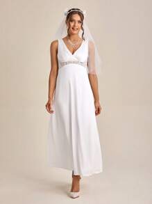 SHEIN Belle Guipure Lace Insert Solid Wedding Dress