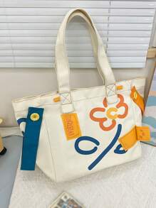 Fashionable & Versatile Printed Large-Capacity Shoulder Tote Bag - Beige - View 2