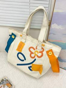 Fashionable & Versatile Printed Large-Capacity Shoulder Tote Bag - Beige - View 5