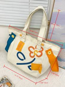 Fashionable & Versatile Printed Large-Capacity Shoulder Tote Bag - Beige - View 7