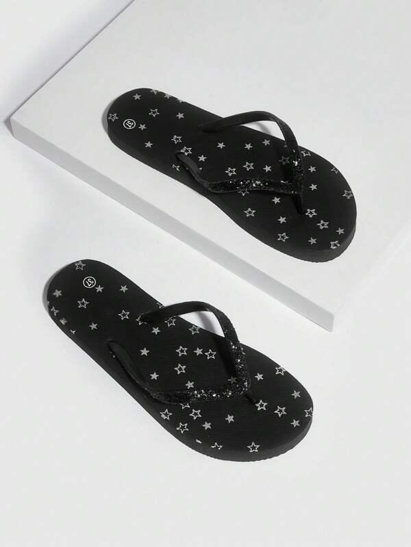 Flip-flops cu stele, plat, acasă, pentru plajă (model aleatoriu cu stea solidă/gol, modelul imprimat ușor de vopsea este normal) Pantofi pentru întoarcere la școală Pantofi pentru studenți Crăciun, toamnă, vacanță de Anul Nou