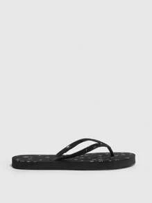 Grefit Star Printed Flat Home Beach Flip Flops (Random Solid/Hollow Star Pattern, Slight Paint Smear On Printed Pattern Is Normal) Back To School Shoes College Student Shoes Spring Shoes Spring Break Easter For Casual Beach Style For Christmas Beach Outfit - Black - View 2