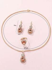 1pc Rhinestone Decor Quartz Watch & 4pcs Jewelry Set - Rose Gold - View 3