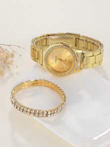 Đồng hồ thạch anh trang trí bằng đá thạch anh 1 cái & Vòng đeo tay 1 cái - Vàng - Xem 3