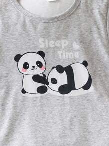 Tween Girl Panda & Slogan Graphic Tee & Shorts - Grey - View 3