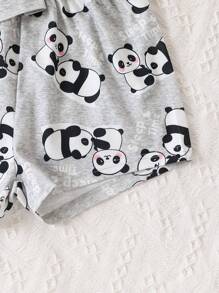 Tween Girl Panda & Slogan Graphic Tee & Shorts - Grey - View 5