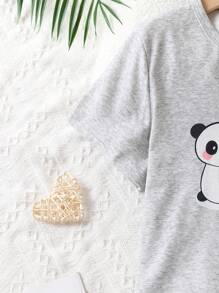 Tween Girl Panda & Slogan Graphic Tee & Shorts - Grey - View 6