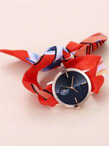 ECONOMICXI 印花圍巾帶石英表 - 紅色 - 查看 2