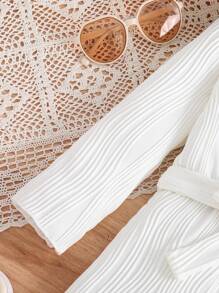 SHEIN 小女童前紐扣腰帶襯衫連體短褲 - 白色 - 查看 5